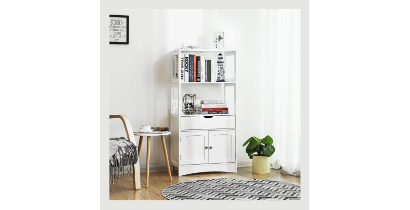 Meuble de rangement avec un tiroir, deux portes et deux niches coloris blanc. Collection CLEAN