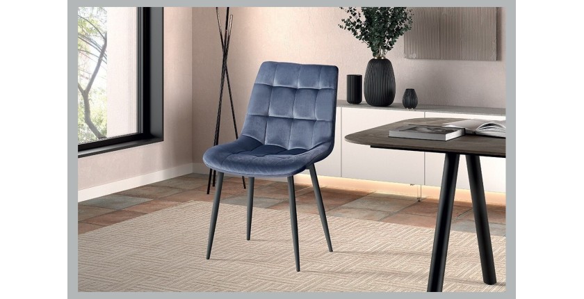 Chaise en velours de salle à manger avec pieds en métal gris foncé KALI