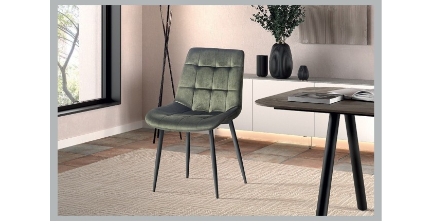Chaise en velours de salle à manger avec pieds en métal vert KALI