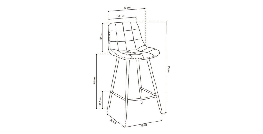 Chaise de comptoir 'Jute' Velours Beige, dimensions : H95 x L46 x P36 cm