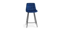 Chaise de comptoir 'Jute' Velours Bleu, dimensions : H95 x L46 x P36 cm