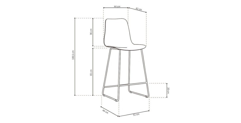 Chaise de comptoir 'Mario' PP Gris-vert, dimensions : H100.5 x L51 x P44cm