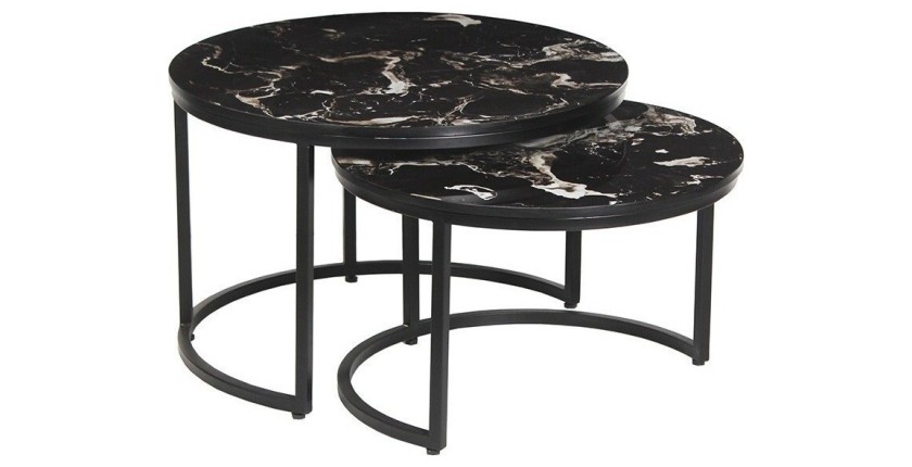 Table basse collection NAZARI. Meuble type CONTEMPORAIN. Pierre aspect marbre noir.