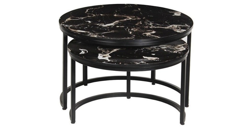 Table basse collection NAZARI. Meuble type CONTEMPORAIN. Pierre aspect marbre noir.