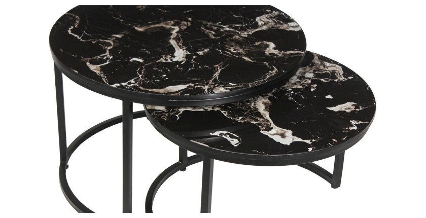 Table basse collection NAZARI. Meuble type CONTEMPORAIN. Pierre aspect marbre noir.