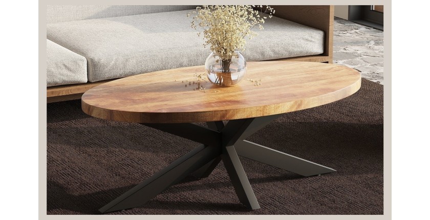 Table basse ovale collection MADEIRO marron.