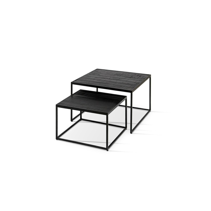 Table basse gigogne carrée en bois noir collection QUEEN. Meuble style industriel