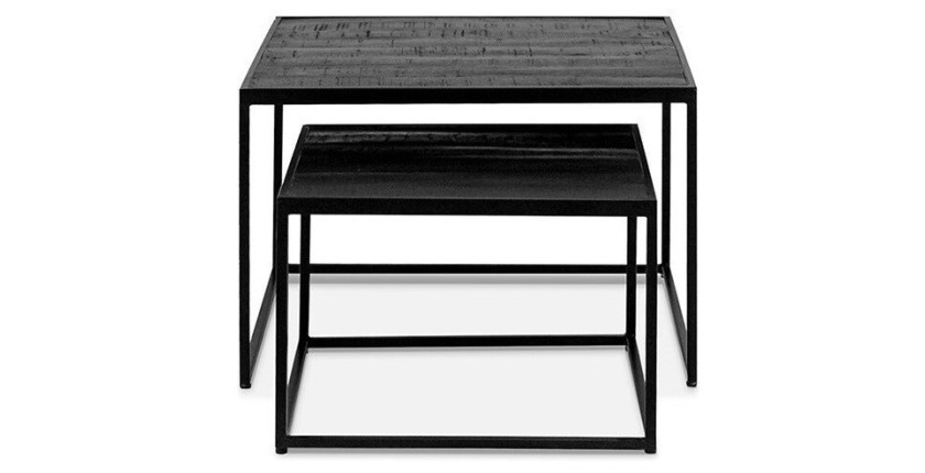 Table basse gigogne carrée en bois noir collection QUEEN. Meuble style industriel