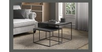 Table basse gigogne carrée en bois noir collection QUEEN. Meuble style industriel