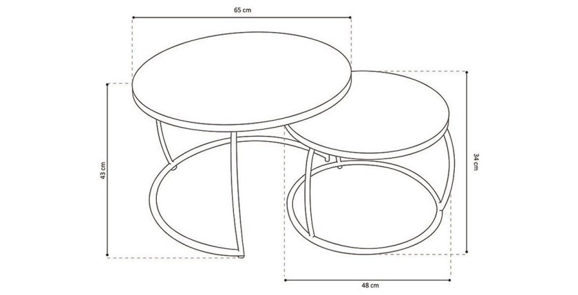 Table basse gigogne ronde en bois massif exotique. Finition noir. Collection LARSON.