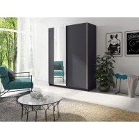 Armoire, garde robe 150cm coloris gris graphite collection GOZU. Deux portes coulissantes. Dressing complet avec miroir.