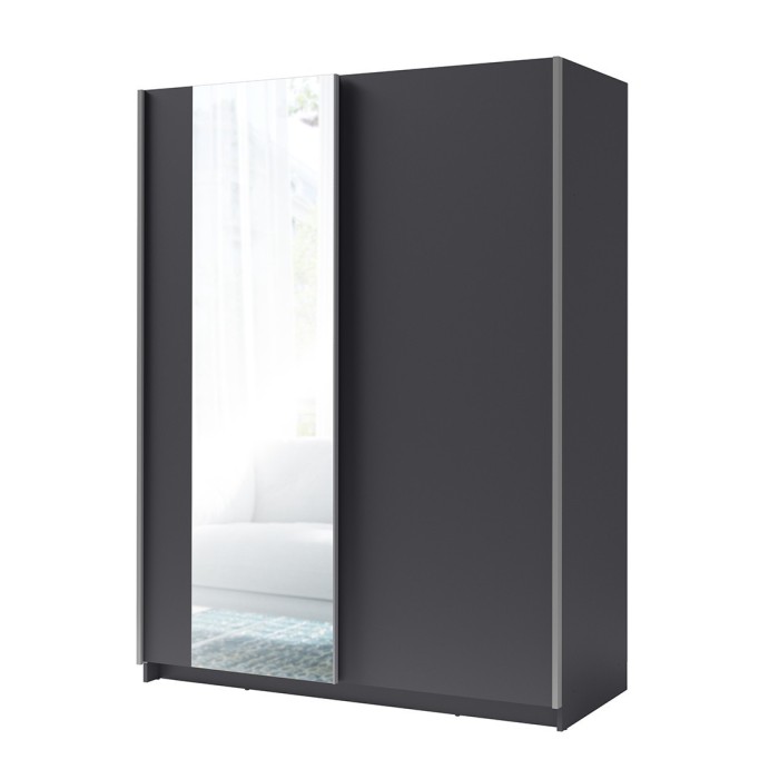 Armoire, garde robe 180cm coloris gris graphite collection GOZU. Deux portes coulissantes. Dressing complet avec miroir.