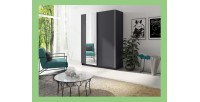 Armoire, garde robe 180cm coloris gris graphite collection GOZU. Deux portes coulissantes. Dressing complet avec miroir.