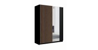 Armoire design 150cm coloris noir et chêne collection STRANO. Deux portes coulissantes. Dressing complet avec miroir.