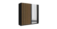 Armoire design 200cm coloris noir et chêne collection STRANO. Deux portes coulissantes. Dressing complet avec miroir.