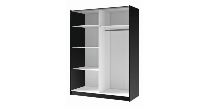 Armoire design 200cm coloris noir et chêne collection STRANO. Deux portes coulissantes. Dressing complet avec miroir.