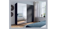 Armoire collection ARSALA 200 cm coloris gris graphite avec deux portes coulissantes avec miroirs. Penderie et étagères.