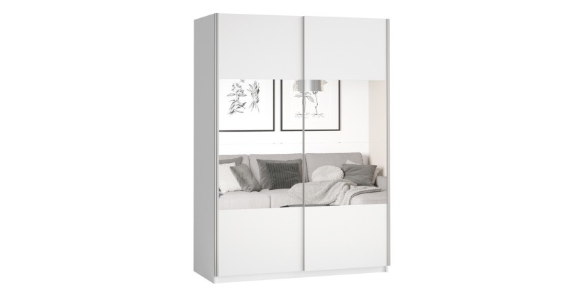 Chambre à coucher complète collection EOS : Armoire 150cm, Lit 180x200, commode, chevets. Couleur blanc mat