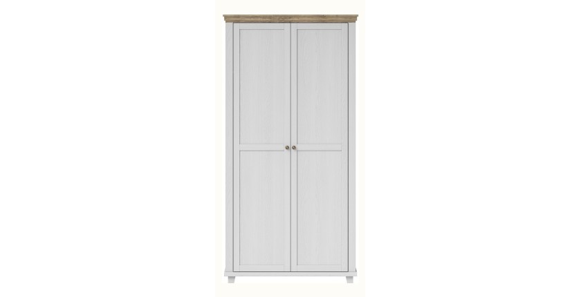 Armoire 110x220 avec 2 portes. Coloris blanc et chêne. Collection ASSIA