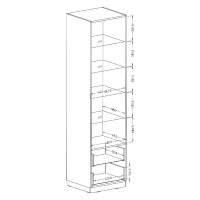 Vitrine haute, 1 porte vitrée et 2 tiroirs collection ZANTE avec LED intégrées. Coloris blanc brillant.