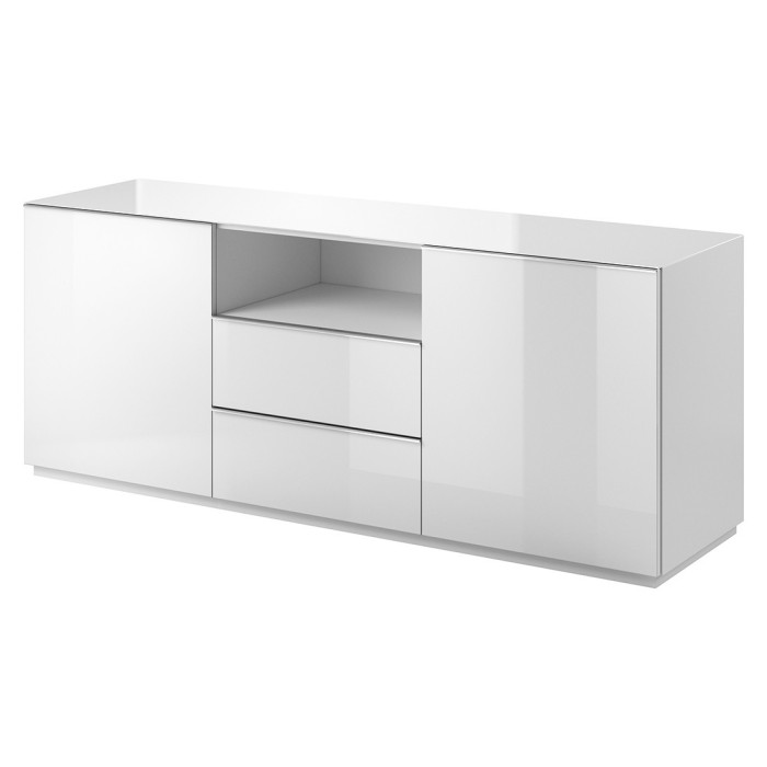 Buffet 180cm 2 portes et 2 tiroirs collection ZANTE. Coloris blanc brillant. LED incluses