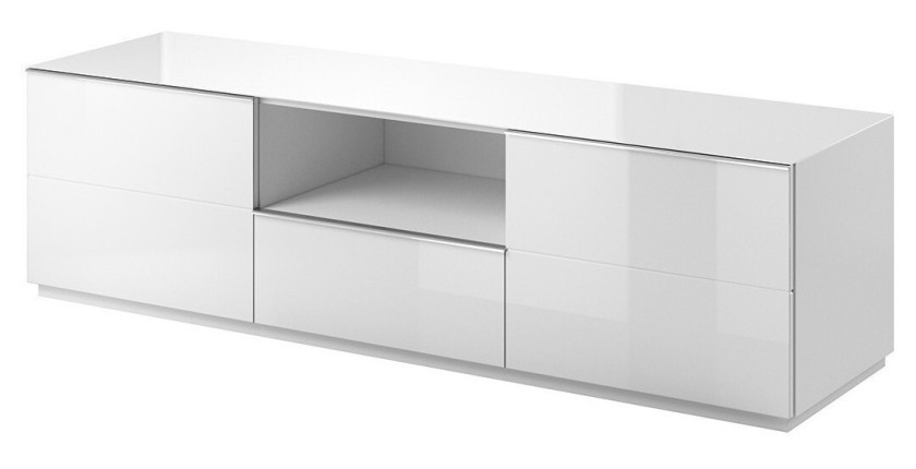 Meuble TV 180cm collection ZANTE avec 2 portes et 1 tiroir. LED incluses. Couleur blanc brillant.