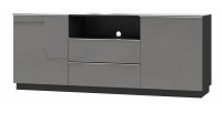 Buffet 180cm 2 portes et 2 tiroirs collection ZANTE. Coloris noir et gris brillant. LED incluses