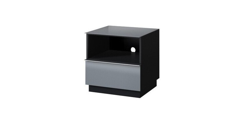 Petit Meuble TV ou meuble d'appoint 50cm collection ZANTE avec 1 tiroir et une niche avec LED. Couleur noir et gris brillant.