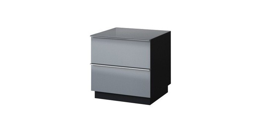 Petit Meuble TV ou meuble d'appoint 50cm collection ZANTE avec 2 tiroirs. Couleur noir et gris brillant.