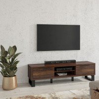 Meuble TV XL 180cm collection MILO. Coloris chêne foncé. Pieds en métal noir.