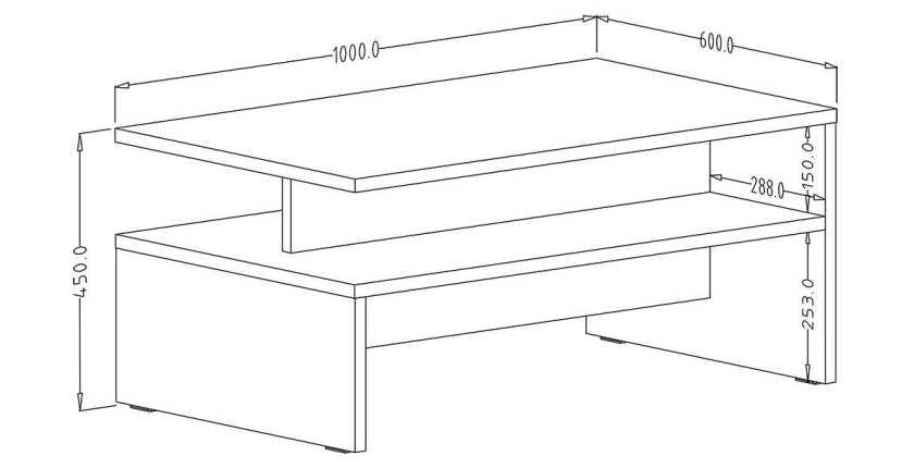 Table basse design collection RAMOS coloris chêne et noir.