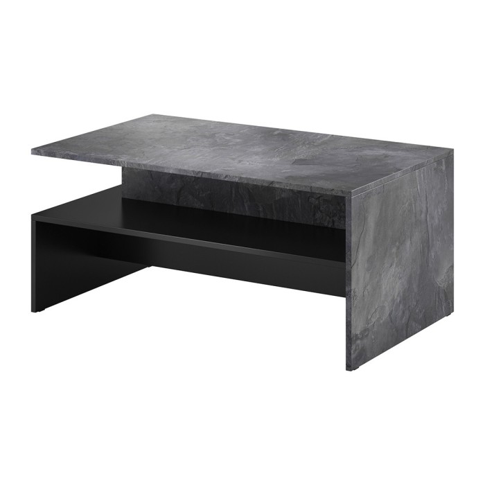 Table basse design collection RAMOS coloris gris effet ardoise et noir.