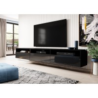 Meuble TV XL 270cm à poser ou à suspendre collection RAMOS. Coloris noir brillant.