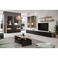 Ensemble de 7 meubles de salon collection RAMOS. Chêne et noir super mat.