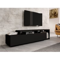 Meuble TV 220cm collection BERGAME. Coloris noir super mat.