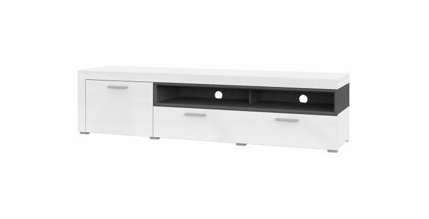 Meuble TV XL 190cm collection BONO. Couleur blanc et gris. 2 portes et 2 niches.