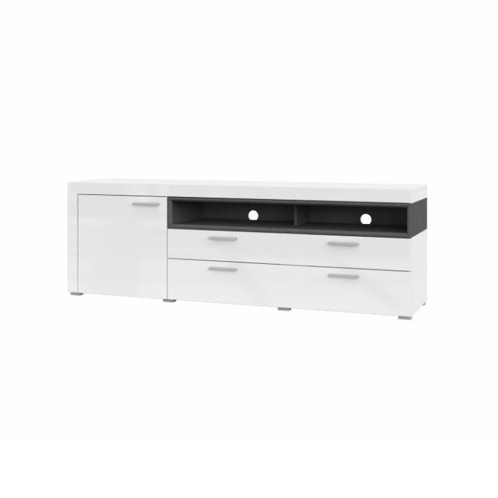 Meuble TV XL 190cm collection BONO. Couleur blanc et gris. 2 portes et 1 tiroir.