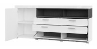 Buffet 190cm collection BONO 2 porte, 2 tiroirs et 2 niches. Couleur blanc et gris