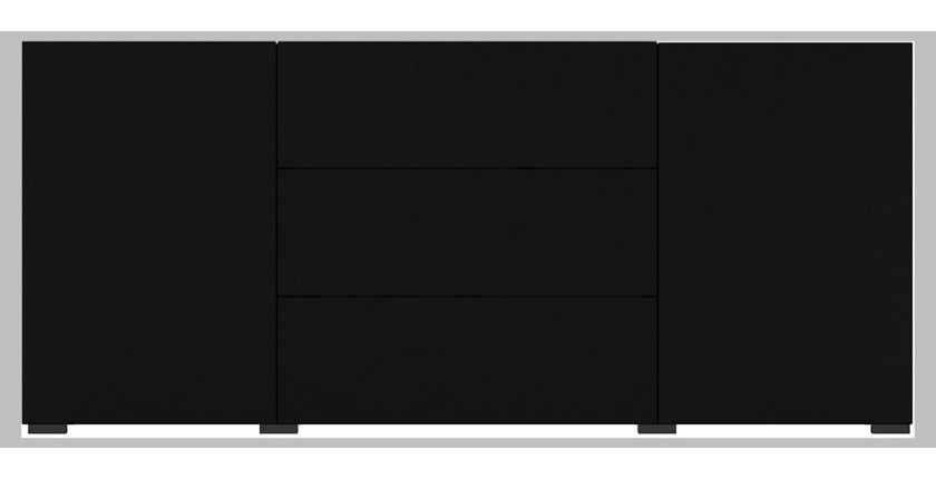 Buffet 140cm collection EVA 2 portes et 3 tiroirs. Couleur noir et chêne.