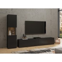 Ensemble meuble TV et vitrine collection EVA. Couleur noir et chêne.