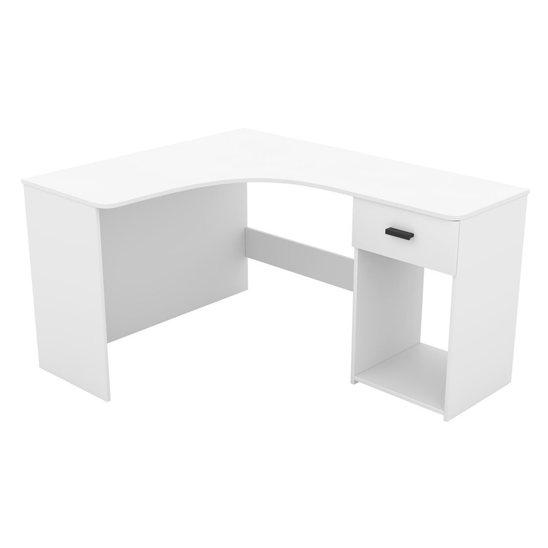 Bureau d'angle design avec nombreux rangements collection LOUANE coloris blanc.