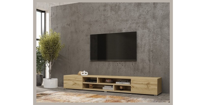 Meuble TV 210cm couleur chêne collection KOBEE. Meuble à poser ou à suspendre.