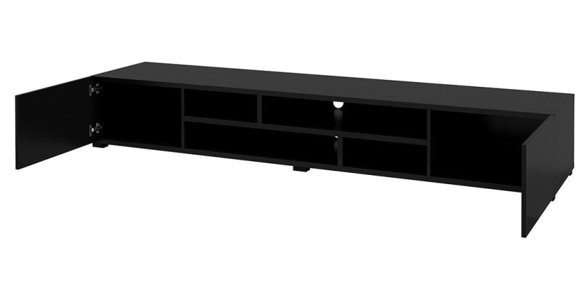 Meuble TV 210cm couleur noir collection KOBEE. Meuble à poser ou à suspendre.