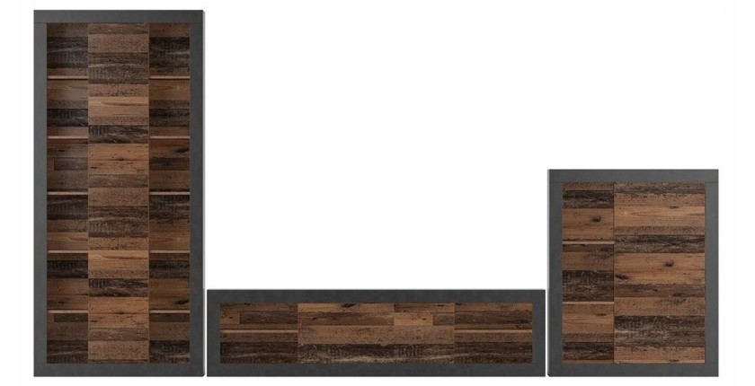 Ensemble 3 meubles de salon collection ONYXIA. Couleur chêne foncé et noir mat.
