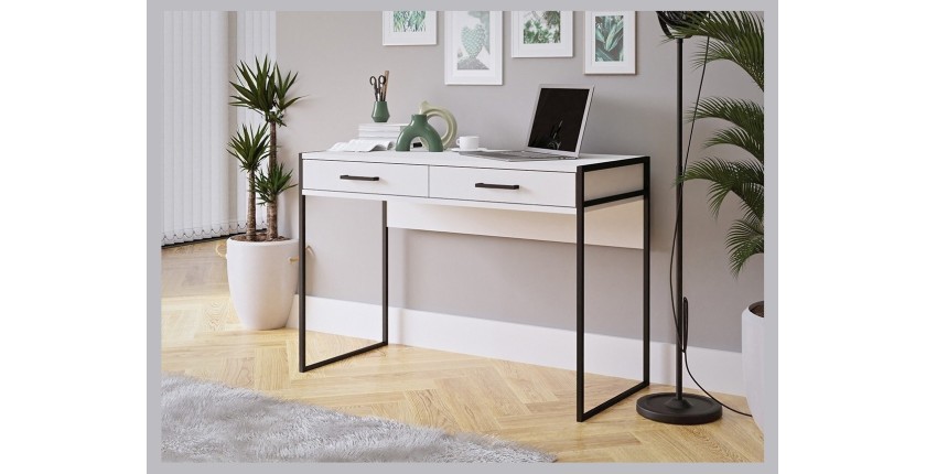 Bureau console avec 2 tiroirs collection JAINA coloris blanc et noir