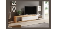 Meuble TV extensible de 200 à 240 cm couleur chêne et blanc brillant collection SINATRA.