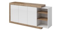 Buffet 180cm coloris chêne et blanc brillant avec nombreux rangements collection SINATRA.