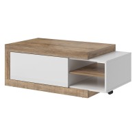 Table basse design extensible collection SINATRA. Couleur chêne foncé et blanc mat.