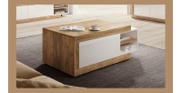 Table basse design extensible collection SINATRA. Couleur chêne foncé et blanc mat.