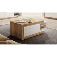 Table basse design extensible collection SINATRA. Couleur chêne foncé et blanc mat.